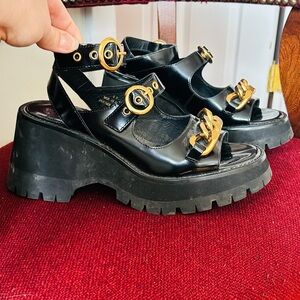 ⛓️‍💥Jeffrey Campbell Black Platform Sandals Gold Chain